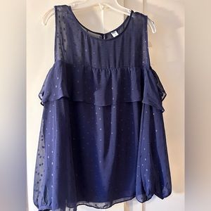 Old navy, navy blue cold shoulder blouse. Sheer arms and neck, xl. Great conditi